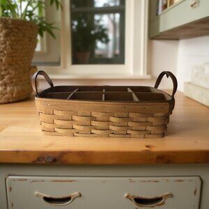 Longaberger Divided Organizer Basket w/ WoodCrafts 6-Section Insert, Leather Han